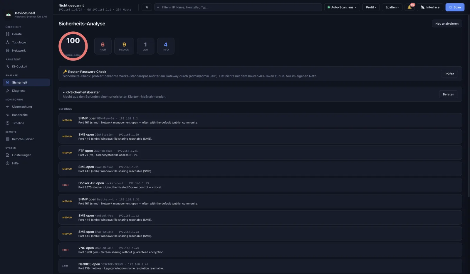 Security report in DeviceShelf