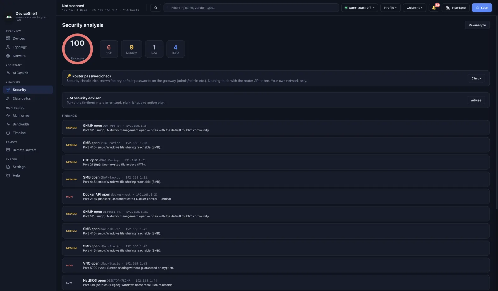 Security report in DeviceShelf