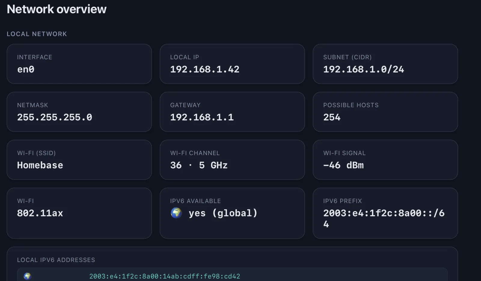 Network overview in DeviceShelf