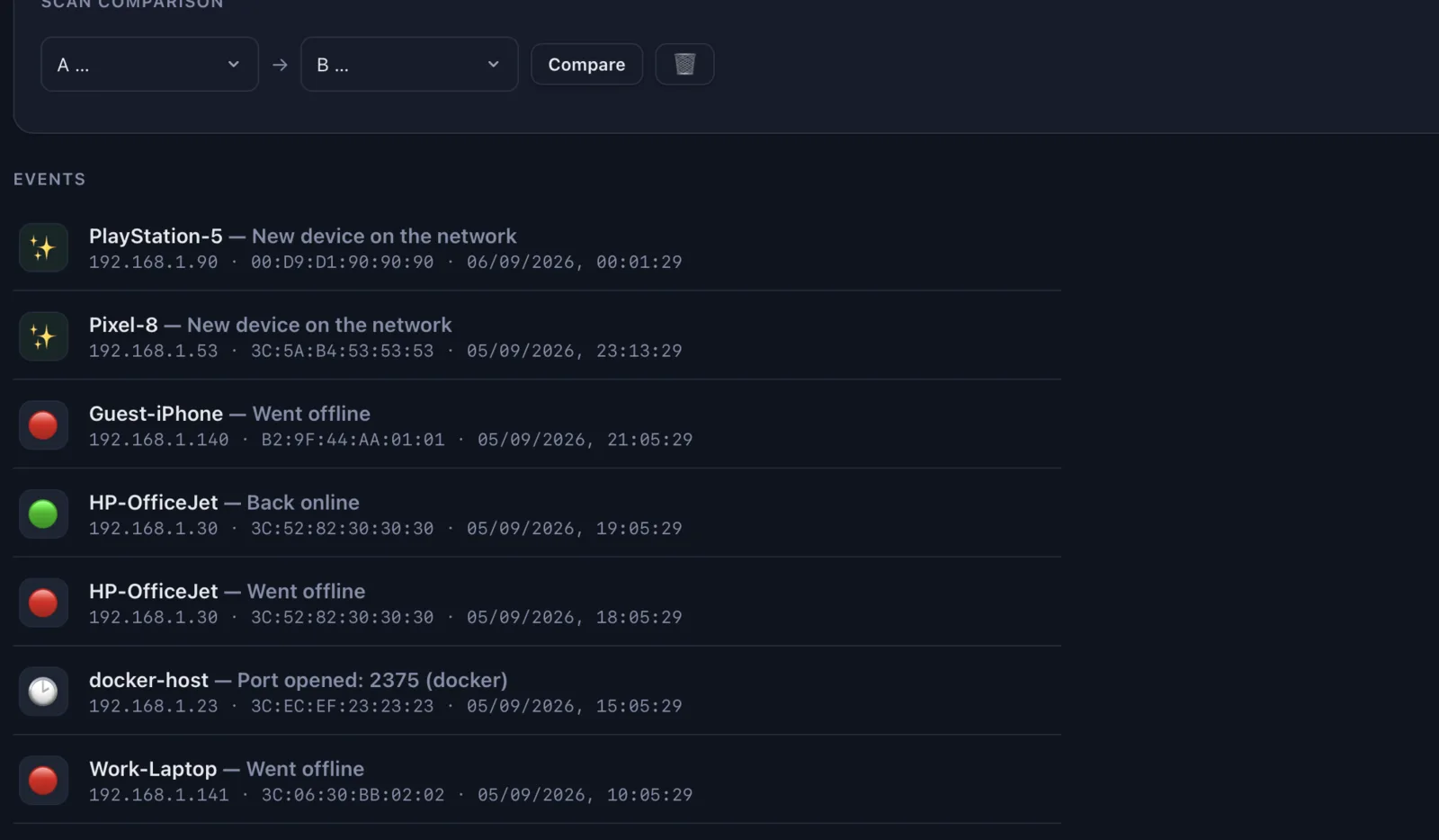 Event timeline in DeviceShelf