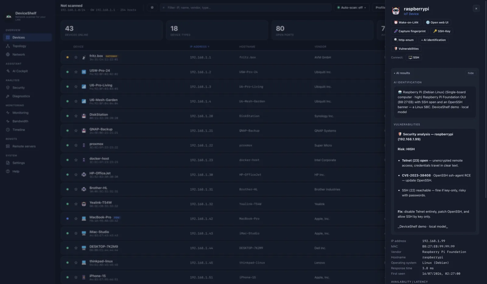 Per-device CVE analysis in DeviceShelf